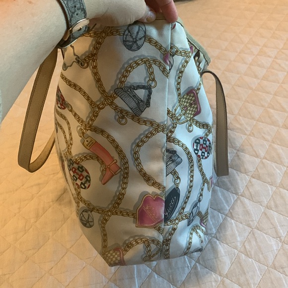 Gucci silk satin pattern tote with cream colored leather. Rehab project - Picture 5 of 17